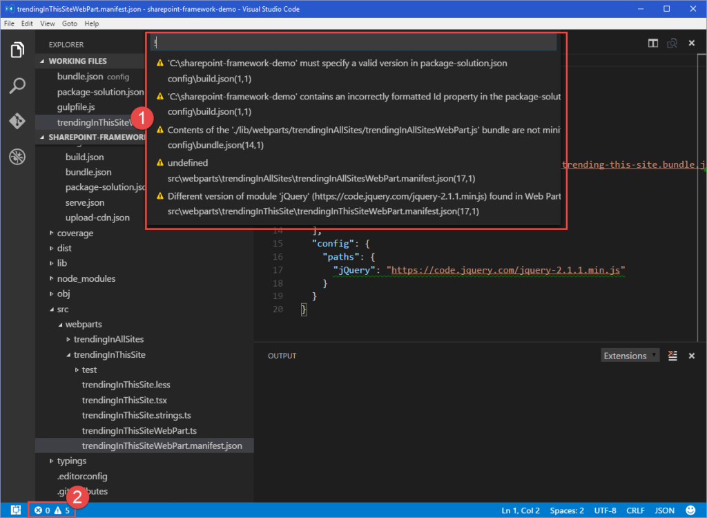 Visual Studio Code error list