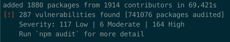 npm audit report after creating a new SharePoint Framework project