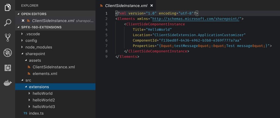 Tenant-wide deployment configuration for a SharePoint Framework extension open in Visual Studio Code