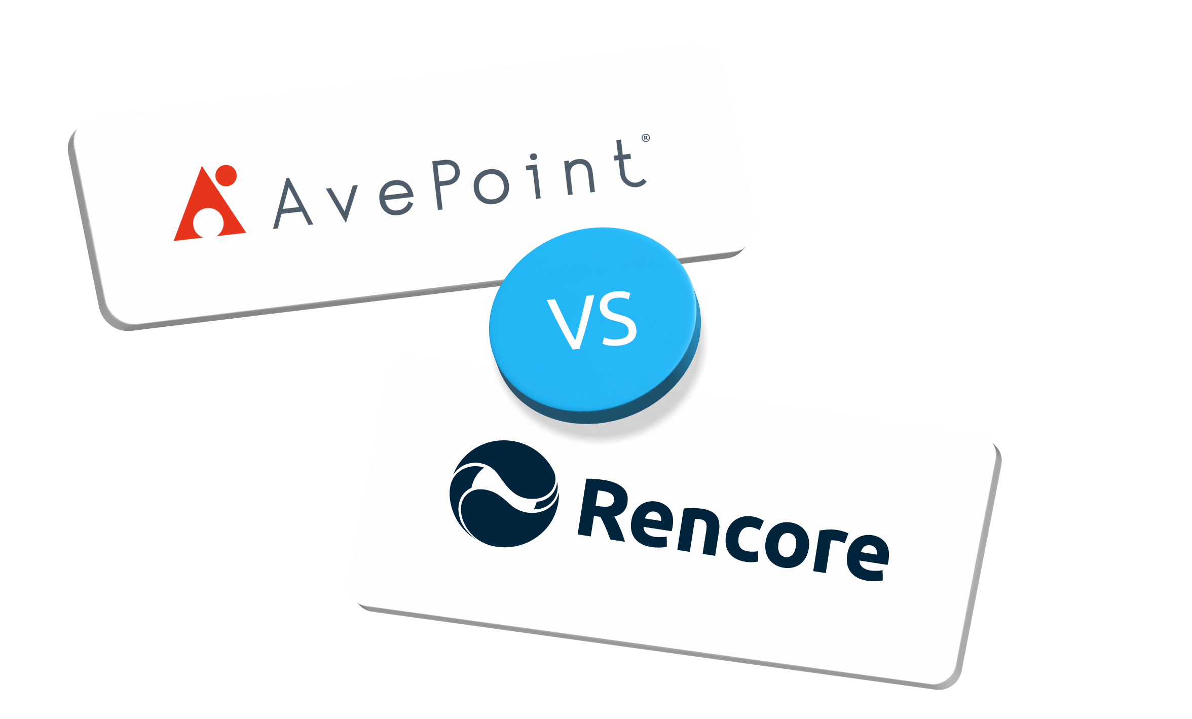 AvePoint and Rencore logos on two tilted white cards, separated by a blue VS badge