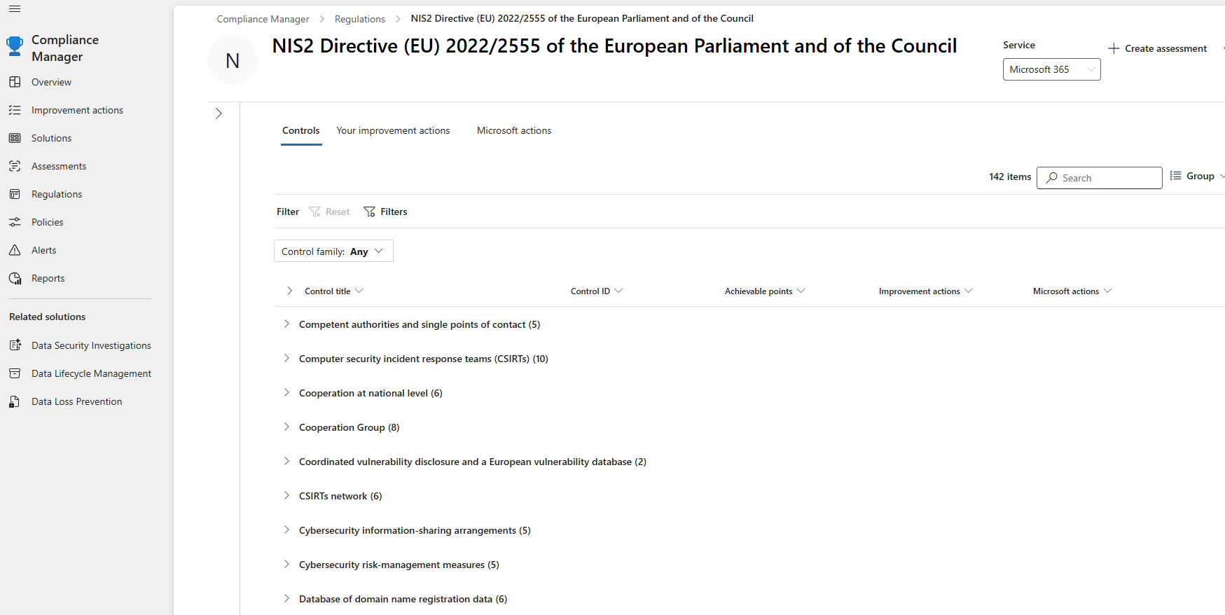 Overview of the NIS2 controls in Microsoft Purview Compliance Manager